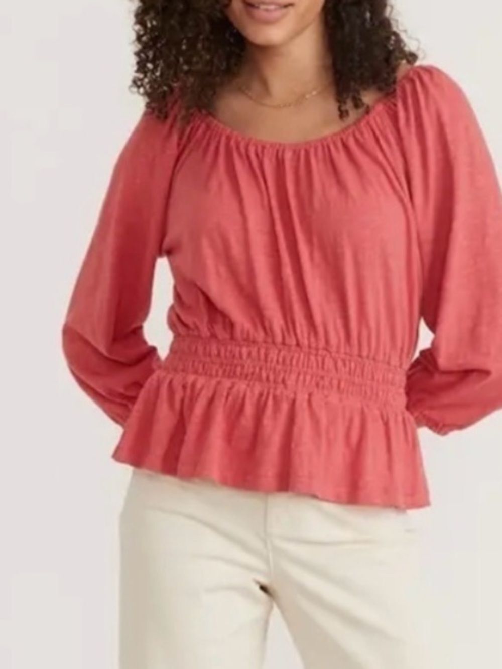Marine Layer Coral Off-Shoulder Smocked Peplum Blouse XS